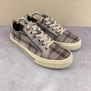 Taos Z-Soul Sneakers Women US 8 Canvas Brown Plaid Lace Up Zip Casual Shoes READ